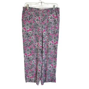 Talbots pink white and black floral paisley wide-leg cropped pull-on Pants M